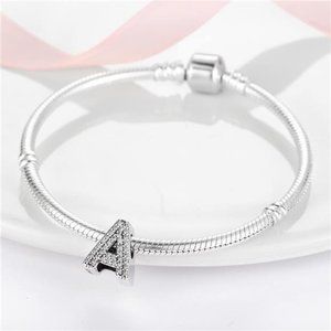 PARCOM Initial Bead Charm S925 Sterling Silver Alphabet A-Z Letter for Bracelets